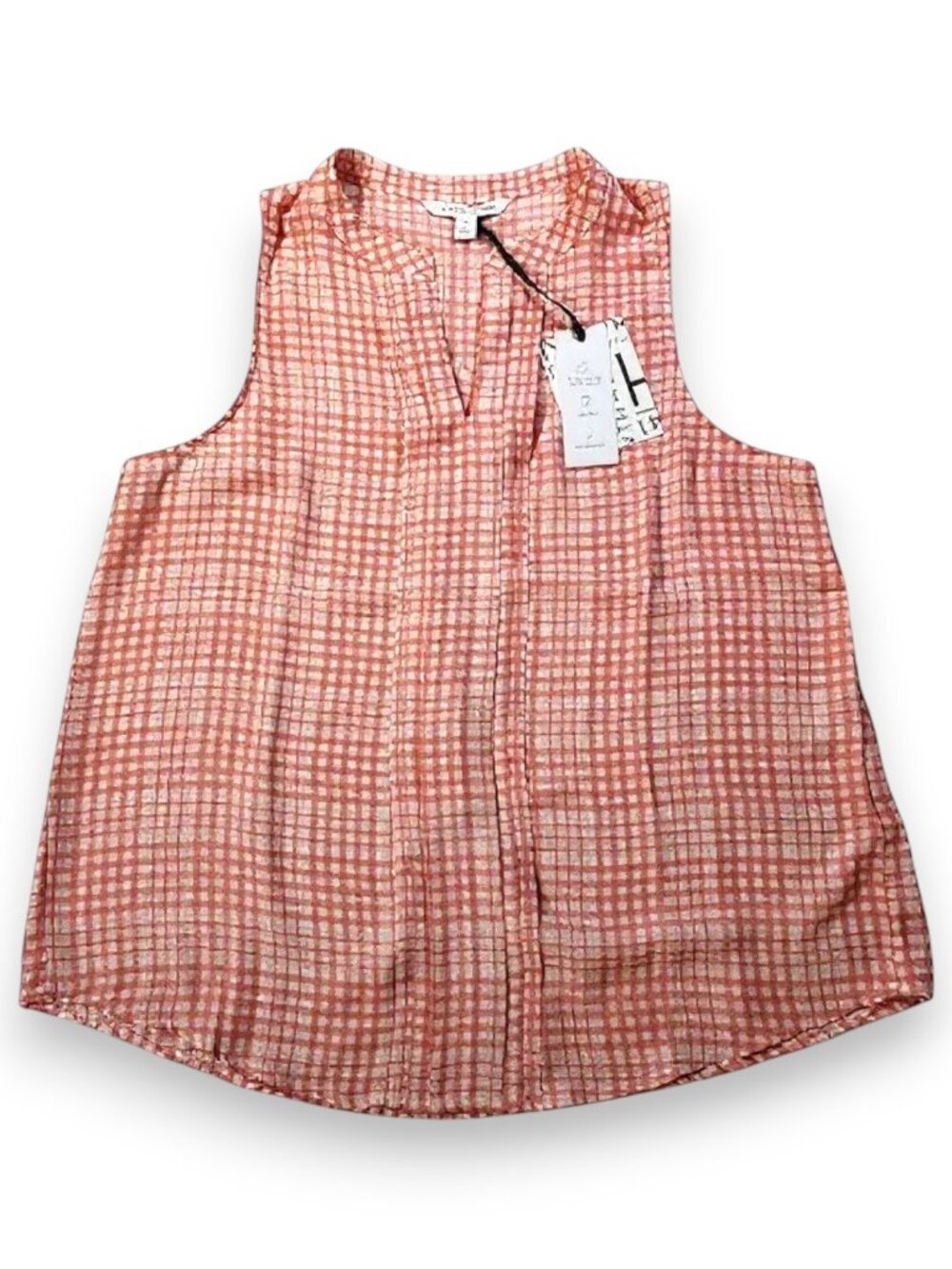 41 Hawthorn Breyson Pink Gingham Sleeveless Split Neck Blouse Size Medium NWT